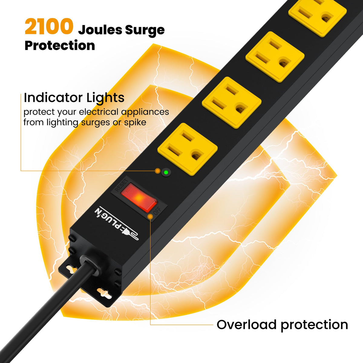 Plug'n 3ft cord surge protector for safer electronics.