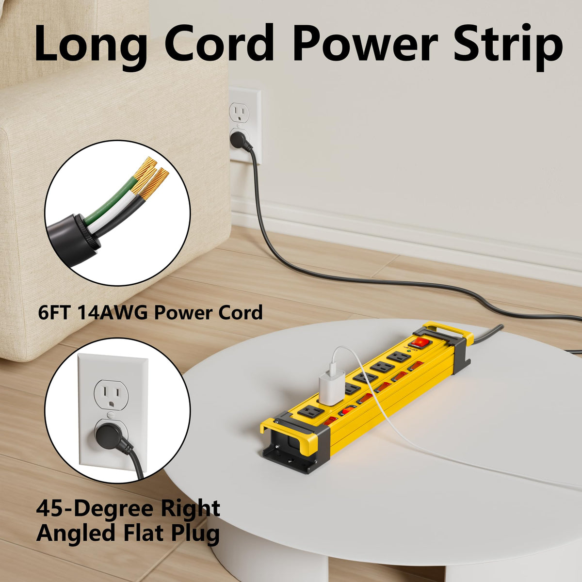 Plug'n 6ft cord with cord manager keeping cables neat and reducing clutter