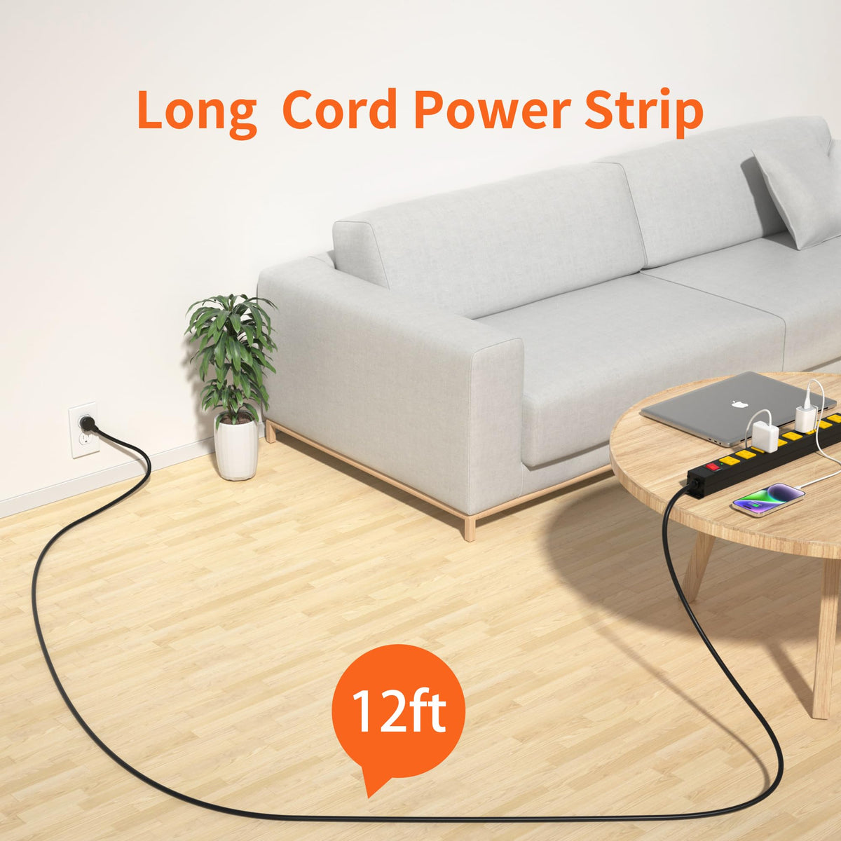 Plug'n close-up of wide-spaced outlets fitting large chargers without blocking neighbors