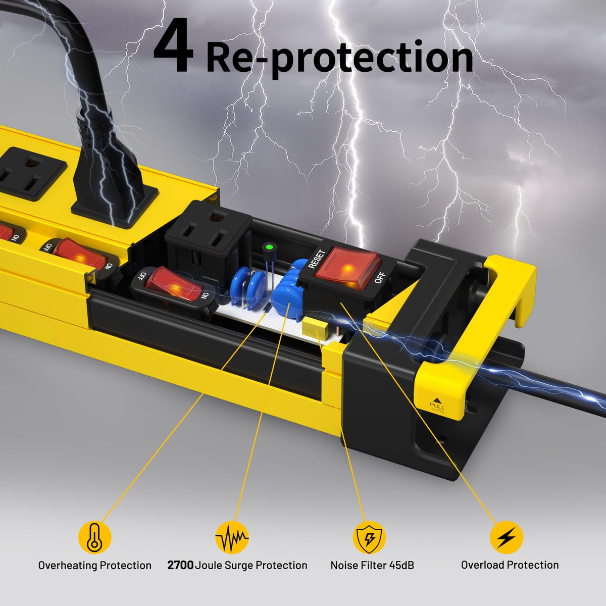 Plug'n cable manager with 9ft cord keeping cords tidy and improving workspace safety