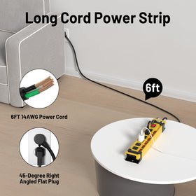 Plug'n power strip with recessed switches prevents accidental pressing during work.