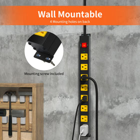Plug'n mounting holes with included screws installed for secure under-desk or wall placement