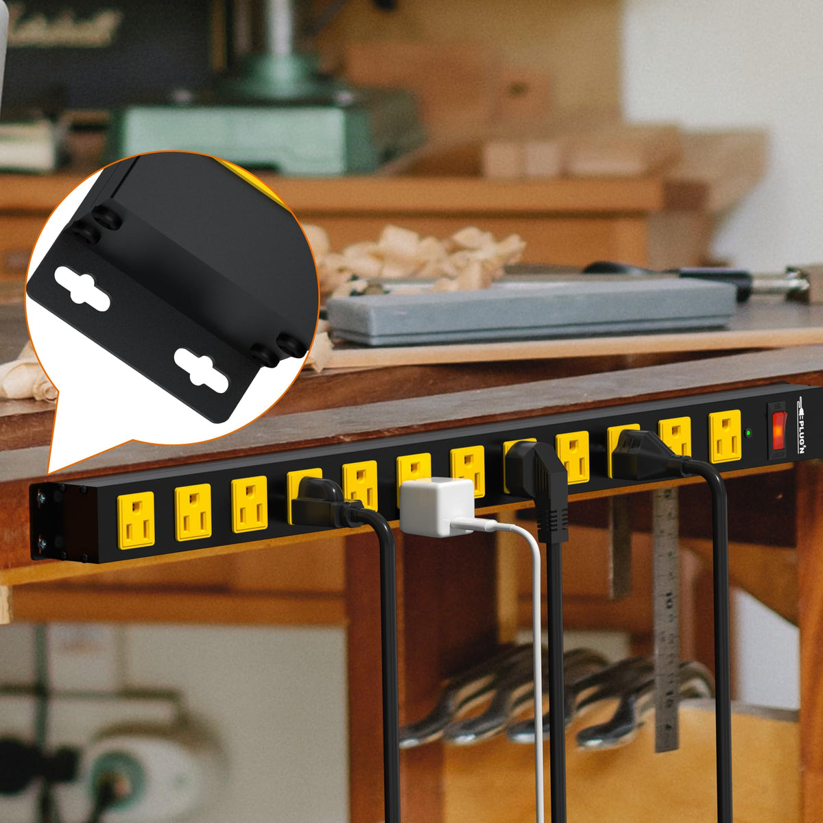 Plug'n overload protection switch and label visible for safety and quick shutdown benefit