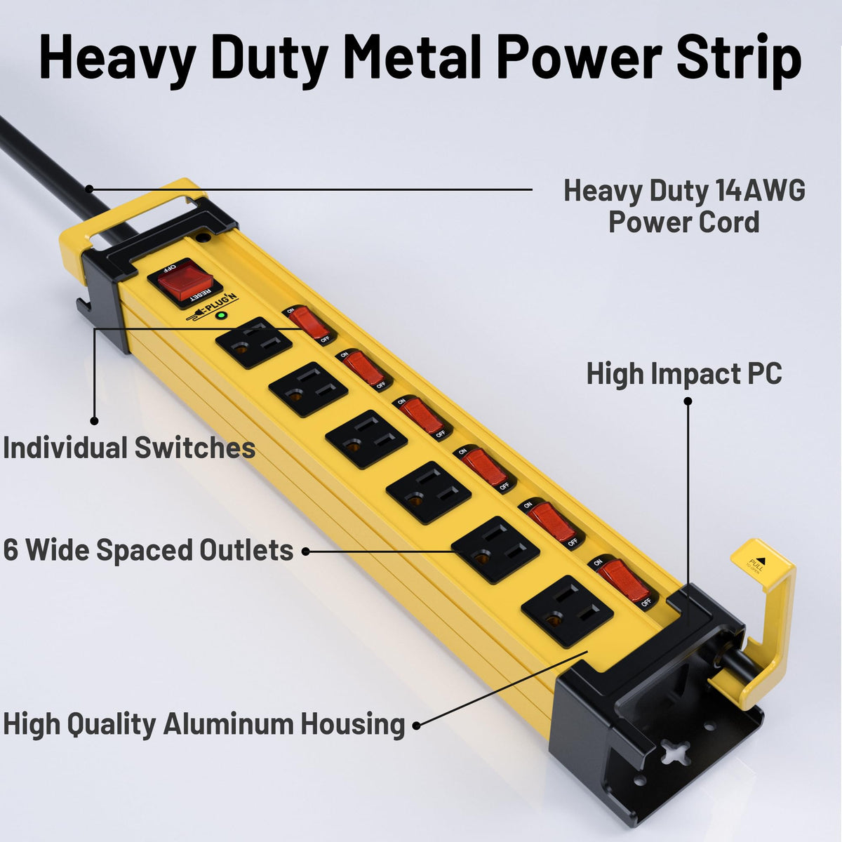 Plug'n power strip on workshop bench protecting tools and electronics