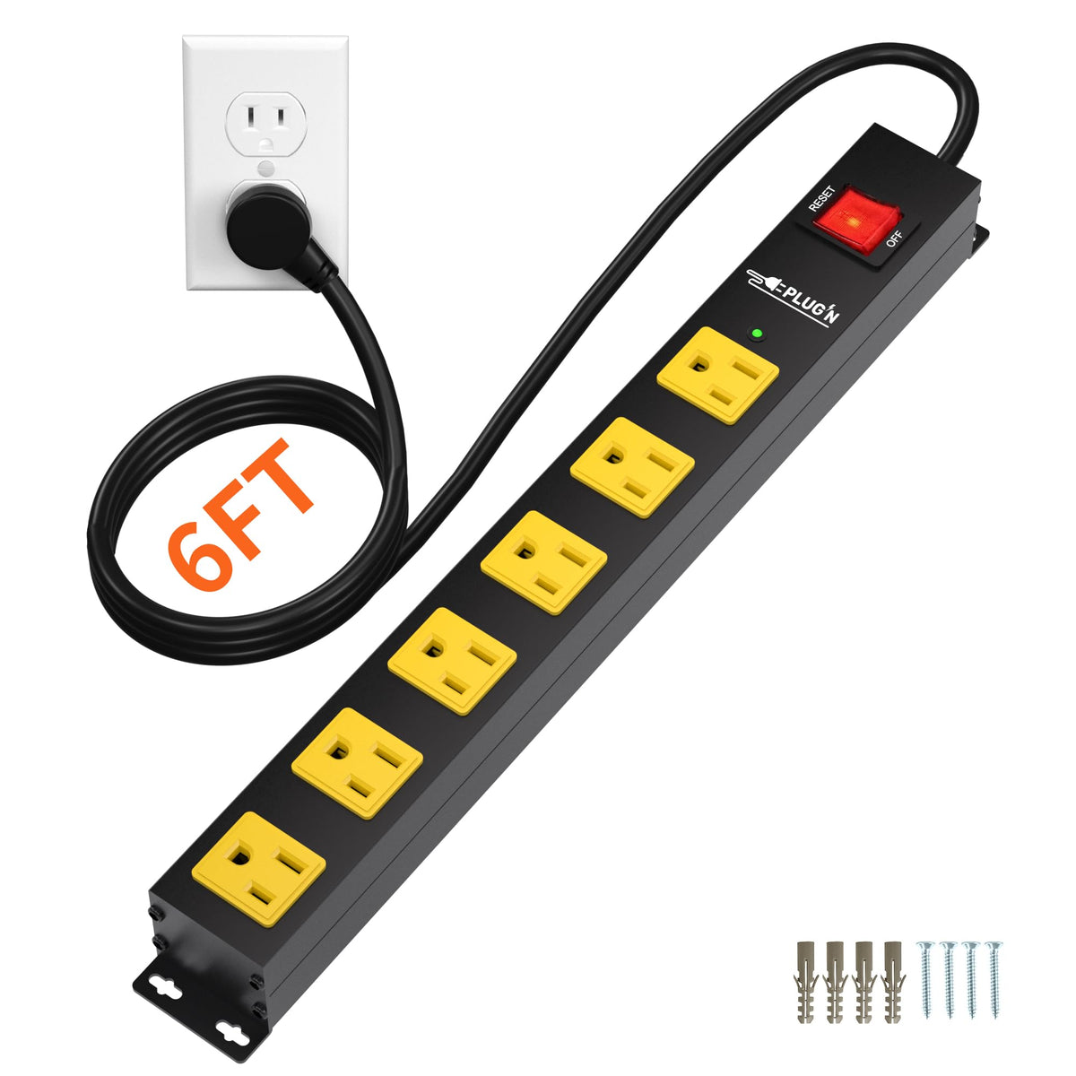Plug'n Power Strip 2700J surge protection protects devices from spikes.