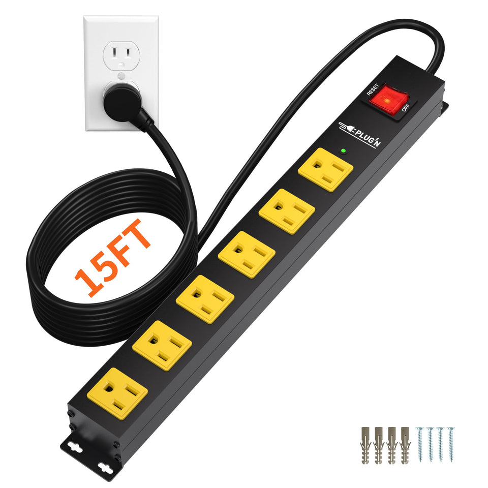 Plug'n power strip with 2700J surge protection for desk setups.
