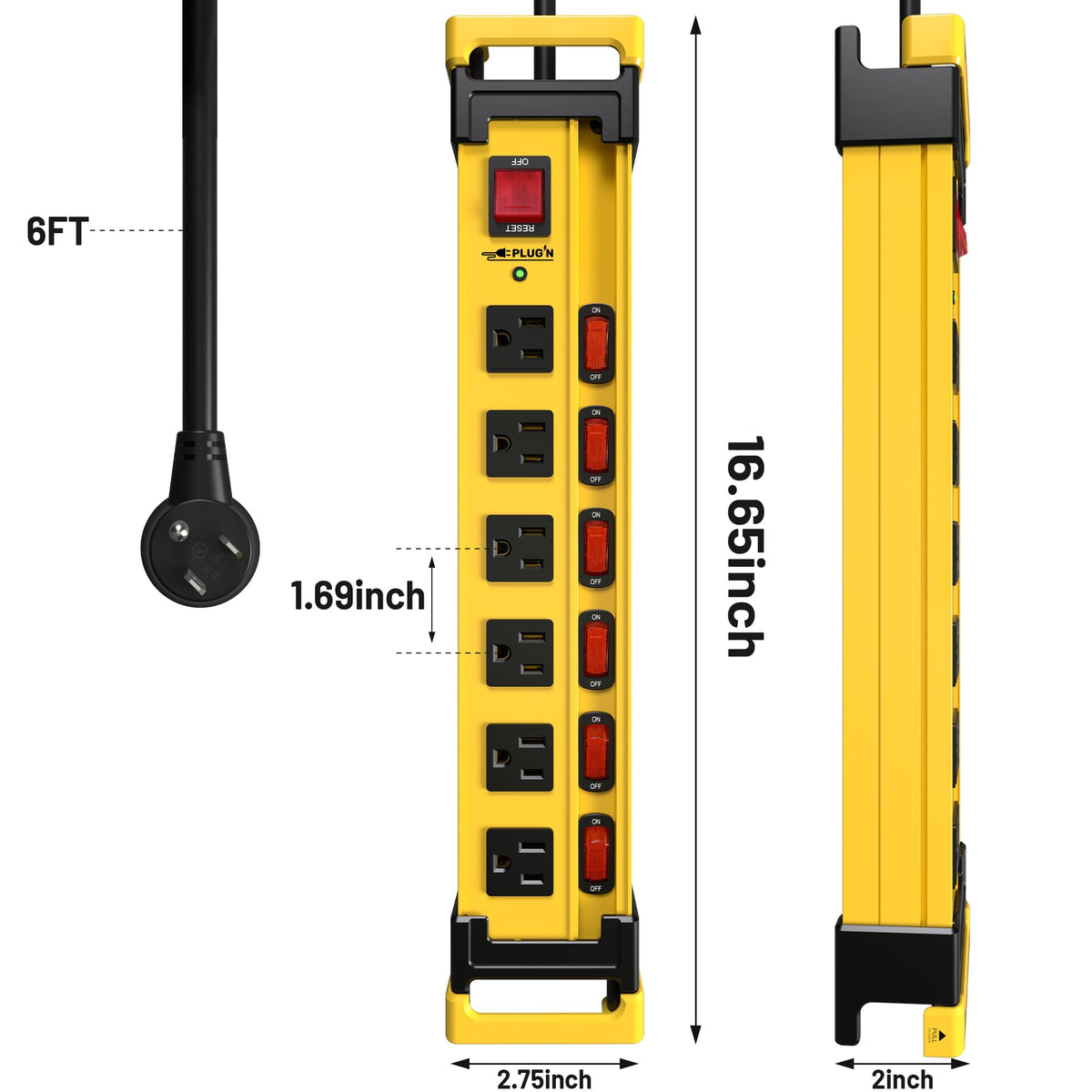Plug'n six-outlet strip supports up to 1875W for multiple devices.