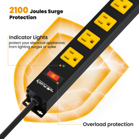 Plug'n close-up of wide-spaced outlets accommodating large adapters for versatile connections