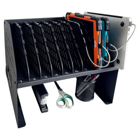 Plugsharge 10-device station powers laptops and tablets in a classroom.