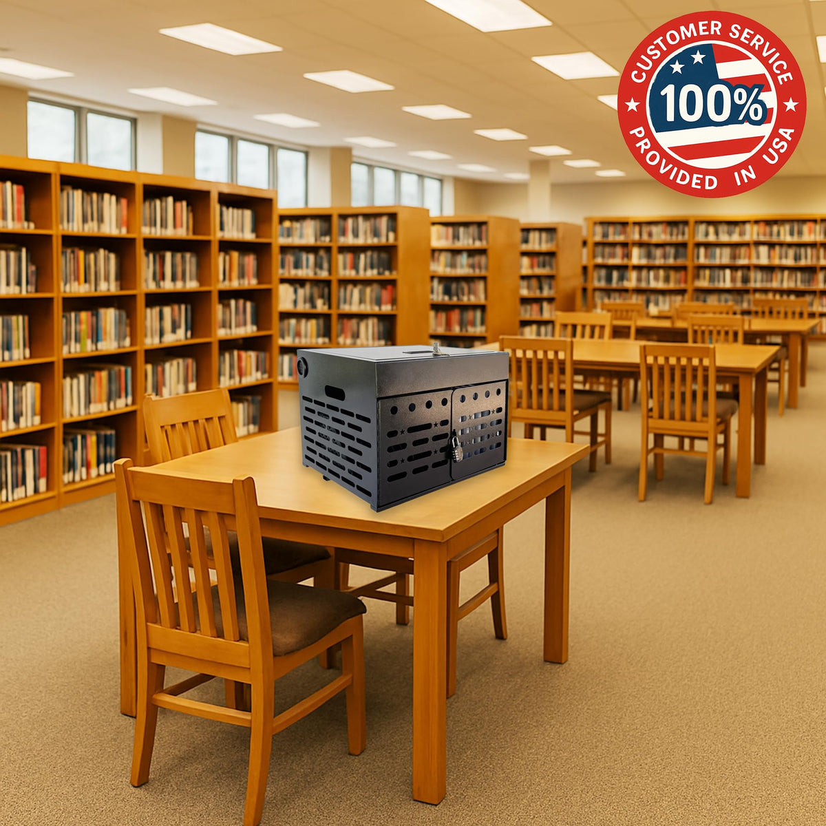 Plugsharge 16-device cabinet in use in a modern library or classroom.