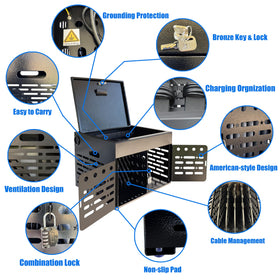 Plugsharge 16-device cabinet ventilated design promotes airflow and cooler operation.