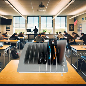 Plugsharge eight-slot rack facilitates easy distribution in offices and libraries.