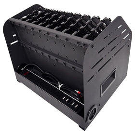 Plugsharge compact vertical rack saves countertop and desk space.