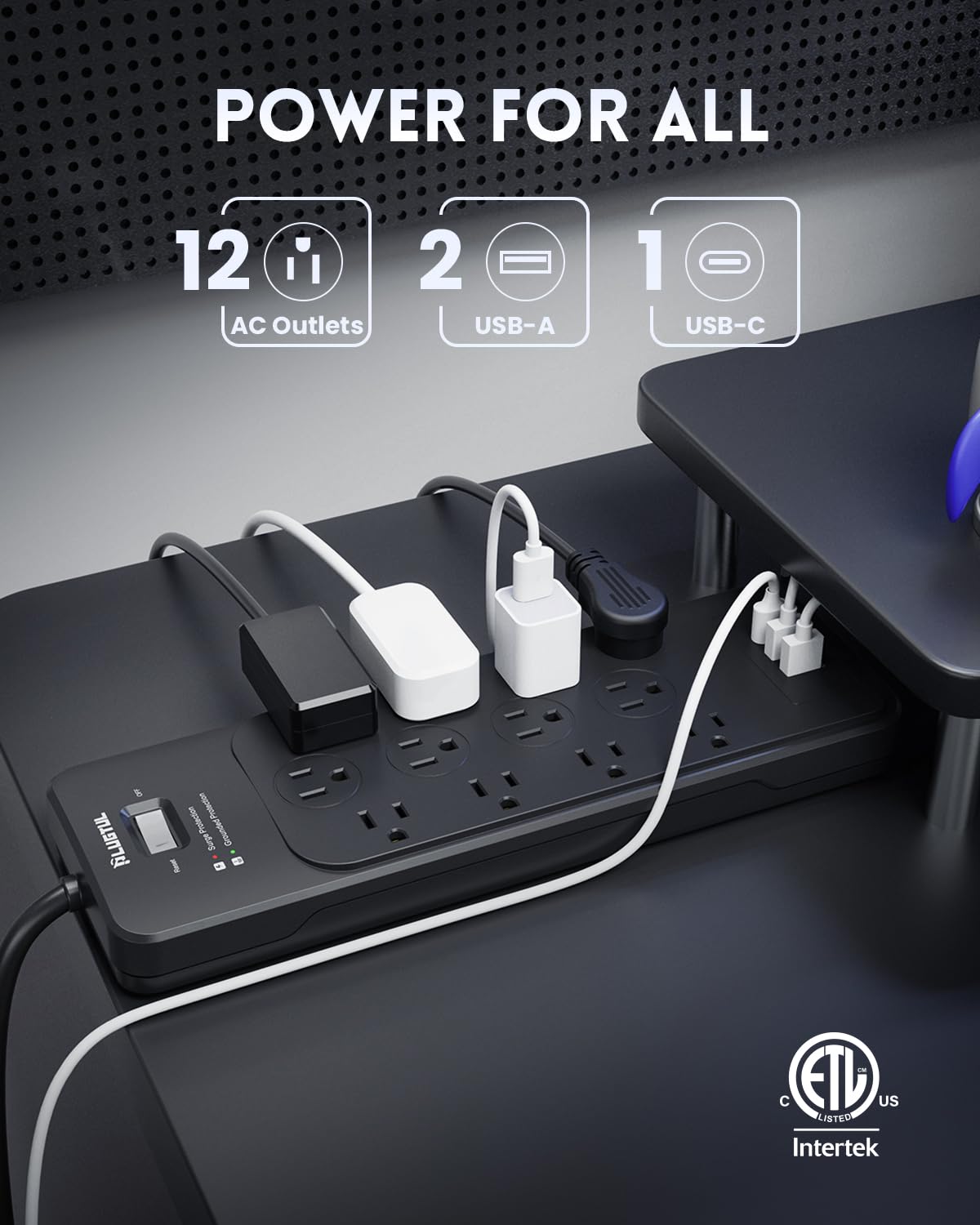 PLUGTUL close-up of wide outlet spacing, prevents blocked sockets