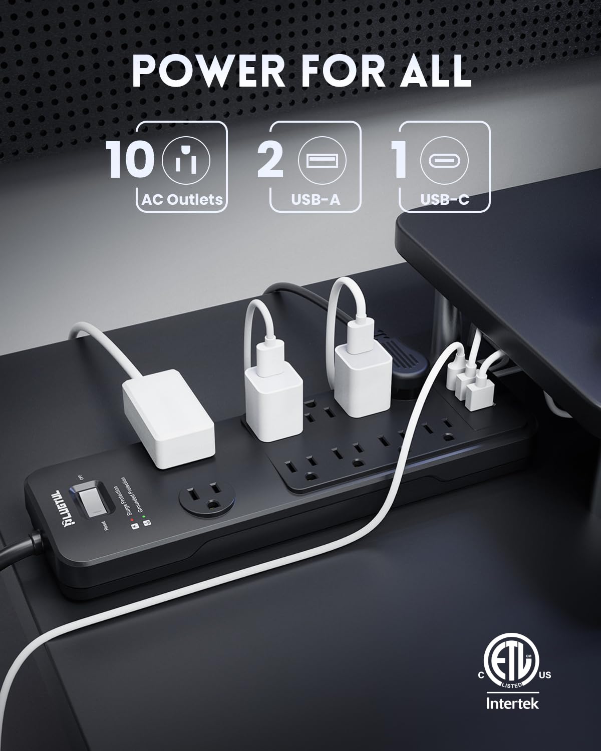 PLUGTUL flat plug and sturdy 14AWG cord for tight spaces and reliability