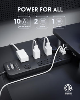 PLUGTUL flat plug and sturdy 14AWG cord for tight spaces and reliability