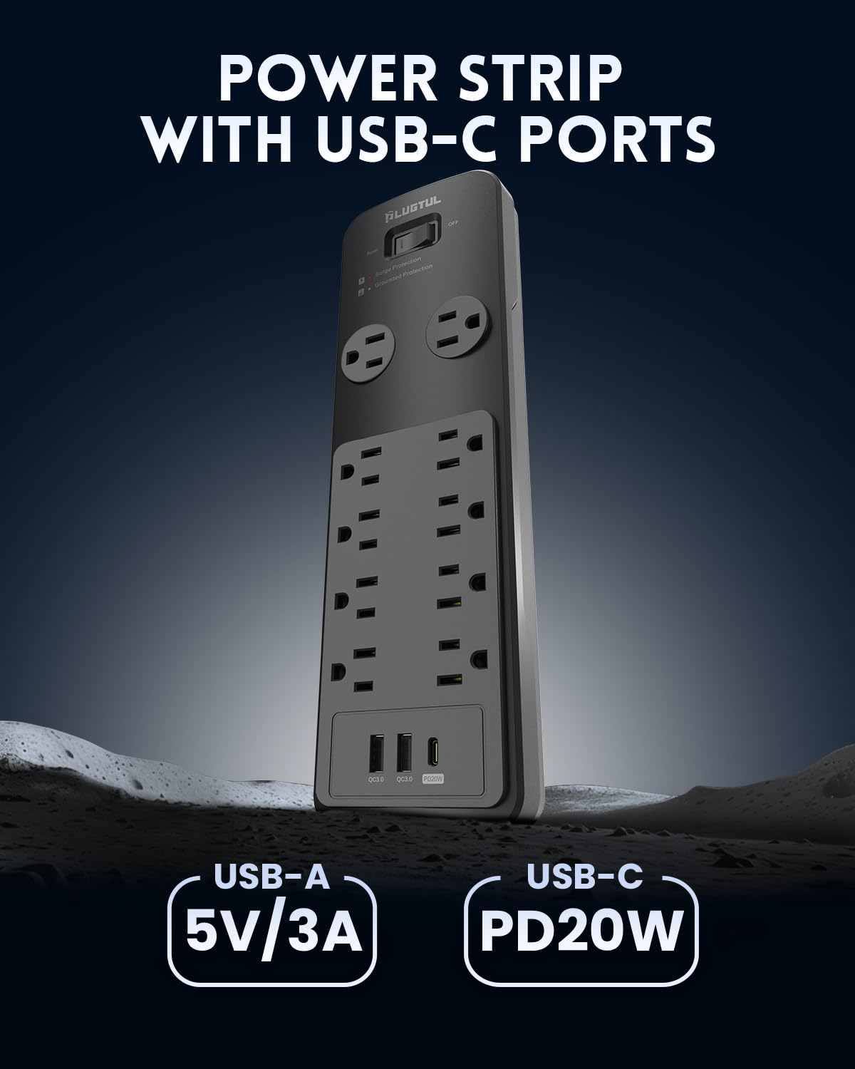 PLUGTUL USB-C PD20W and USB-A ports for faster device charging