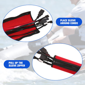 PLUSUTV sleeve installed on trolling motor cables for tidy organization