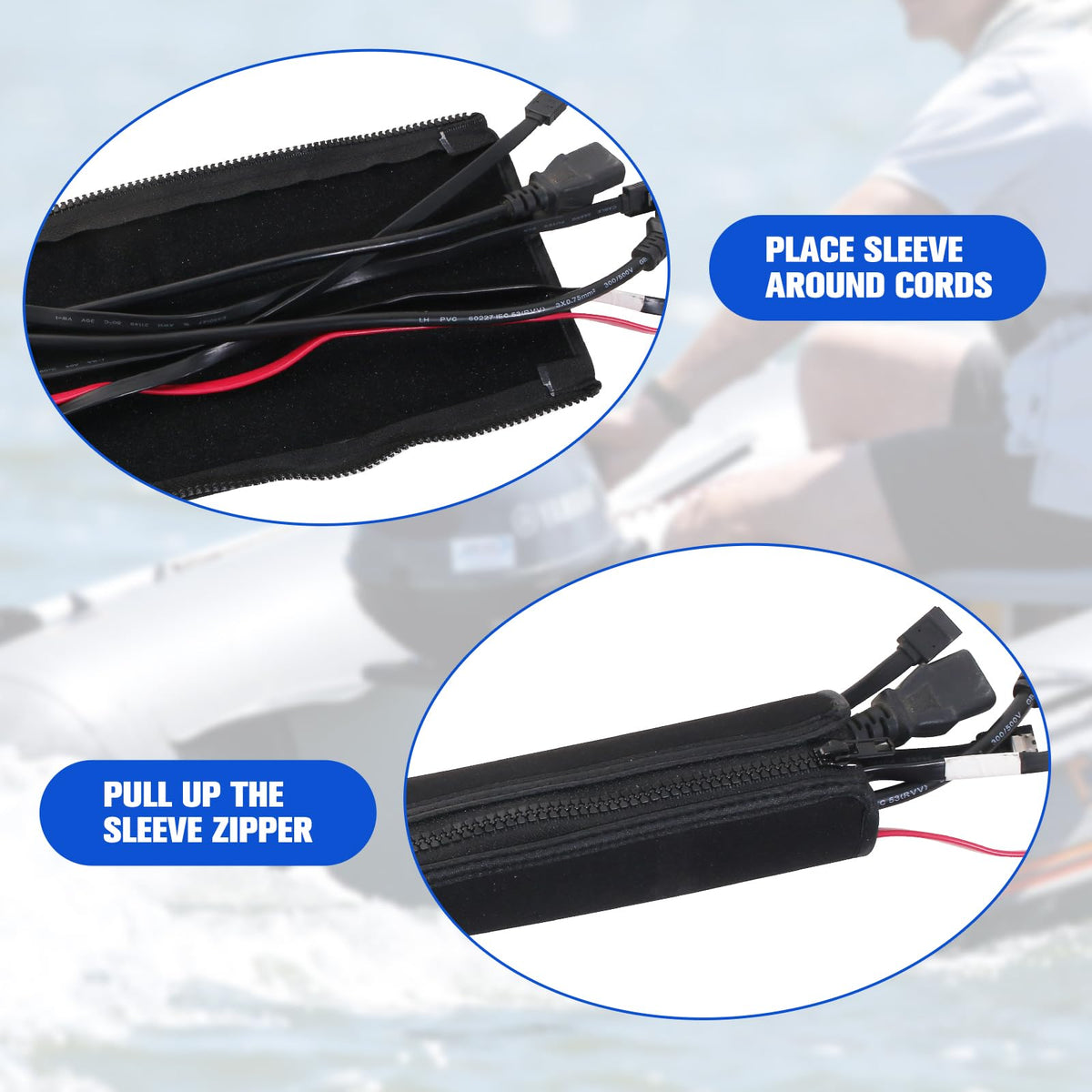 PLUSUTV close-up of zipper and neoprene texture for durable access