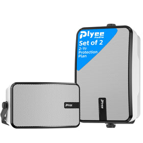 Plyee Audio front view of both white speakers showing clean design and mounting benefit