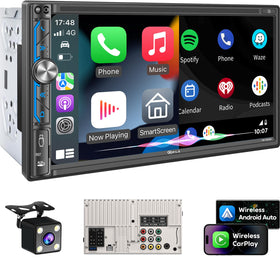 PLZ 7-inch wireless din car stereo with CarPlay for safer navigation.