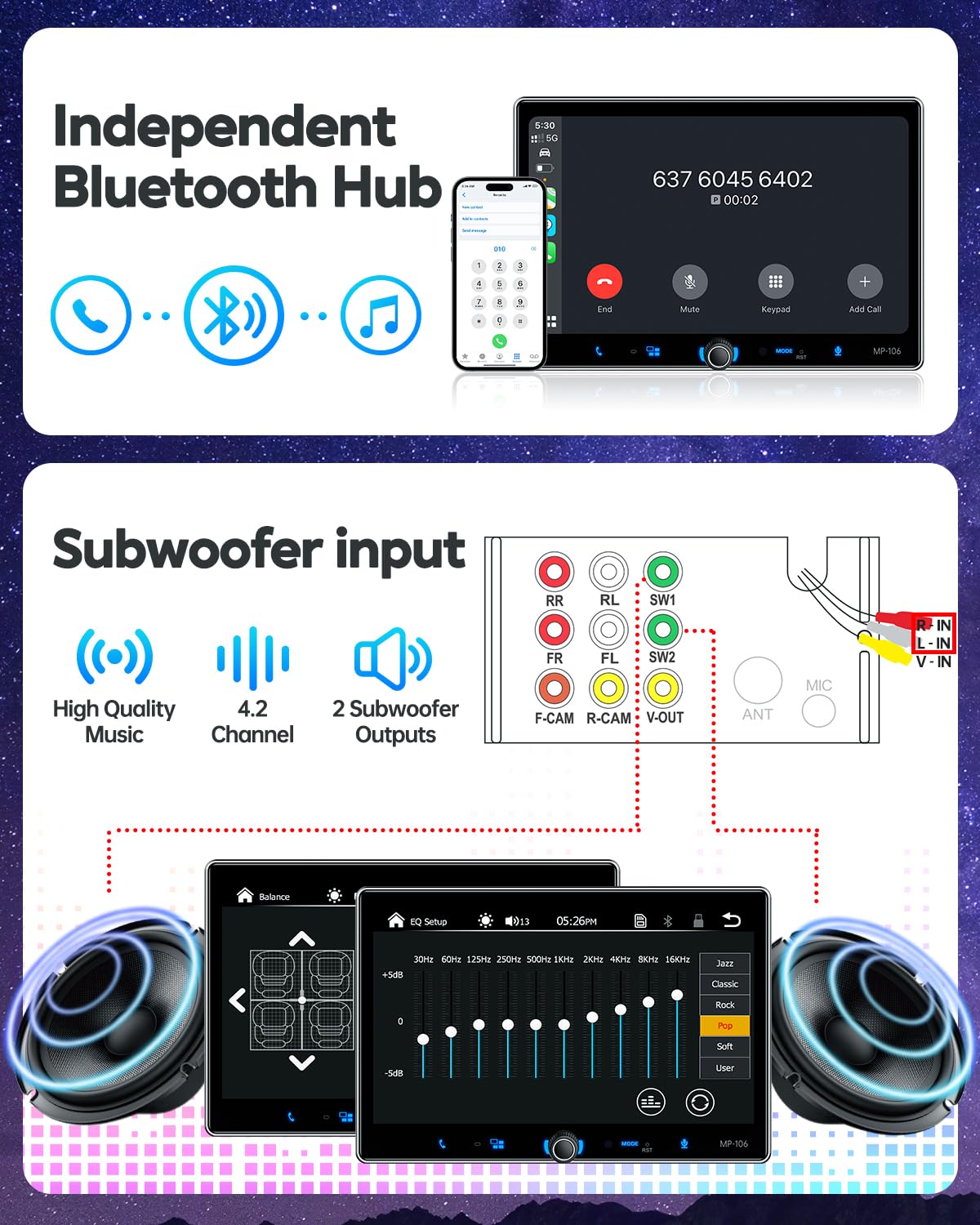 PLZ Bluetooth 5.3 with extra antenna provides stable hands-free calls.