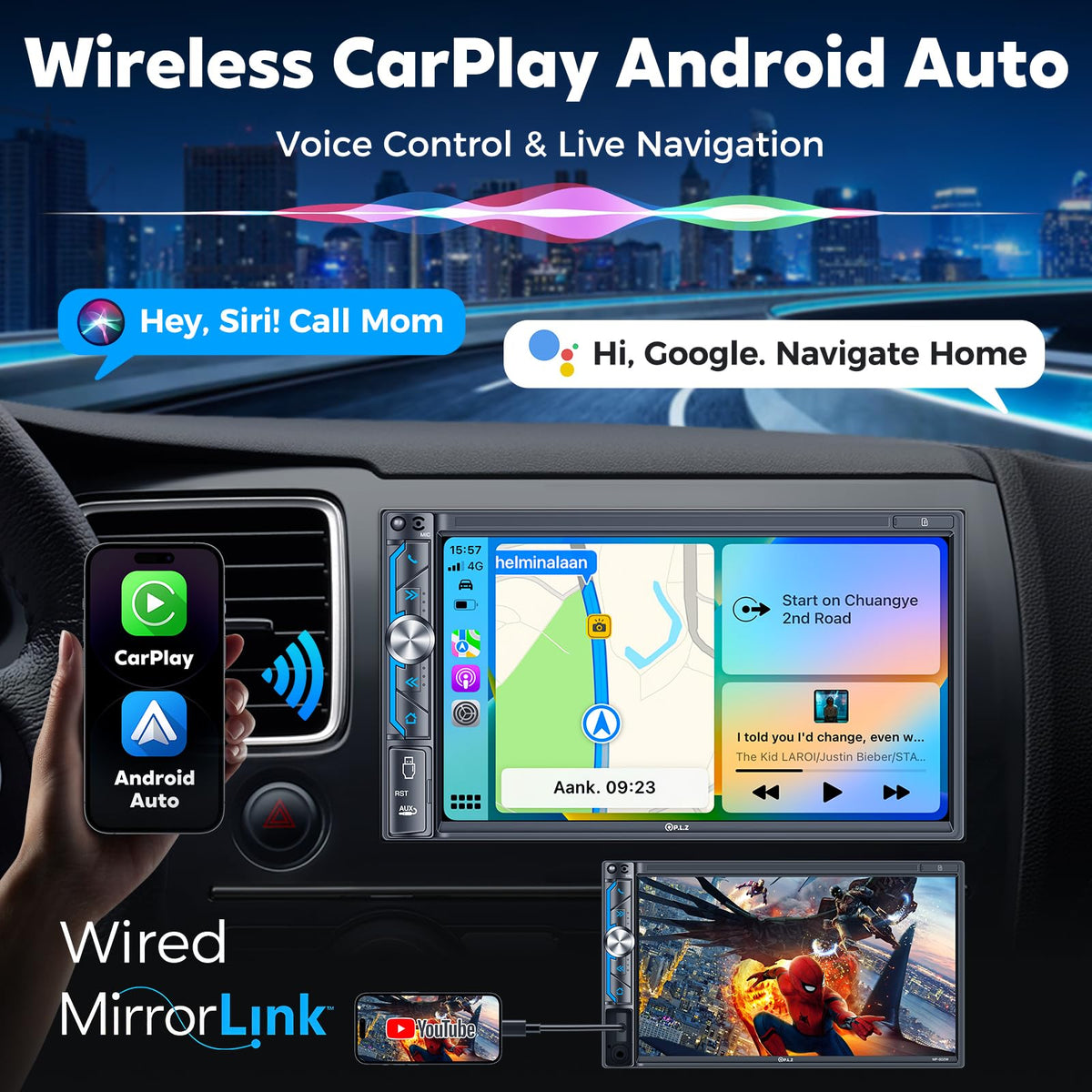 PLZ wireless CarPlay and Android Auto setup for hands-free navigation