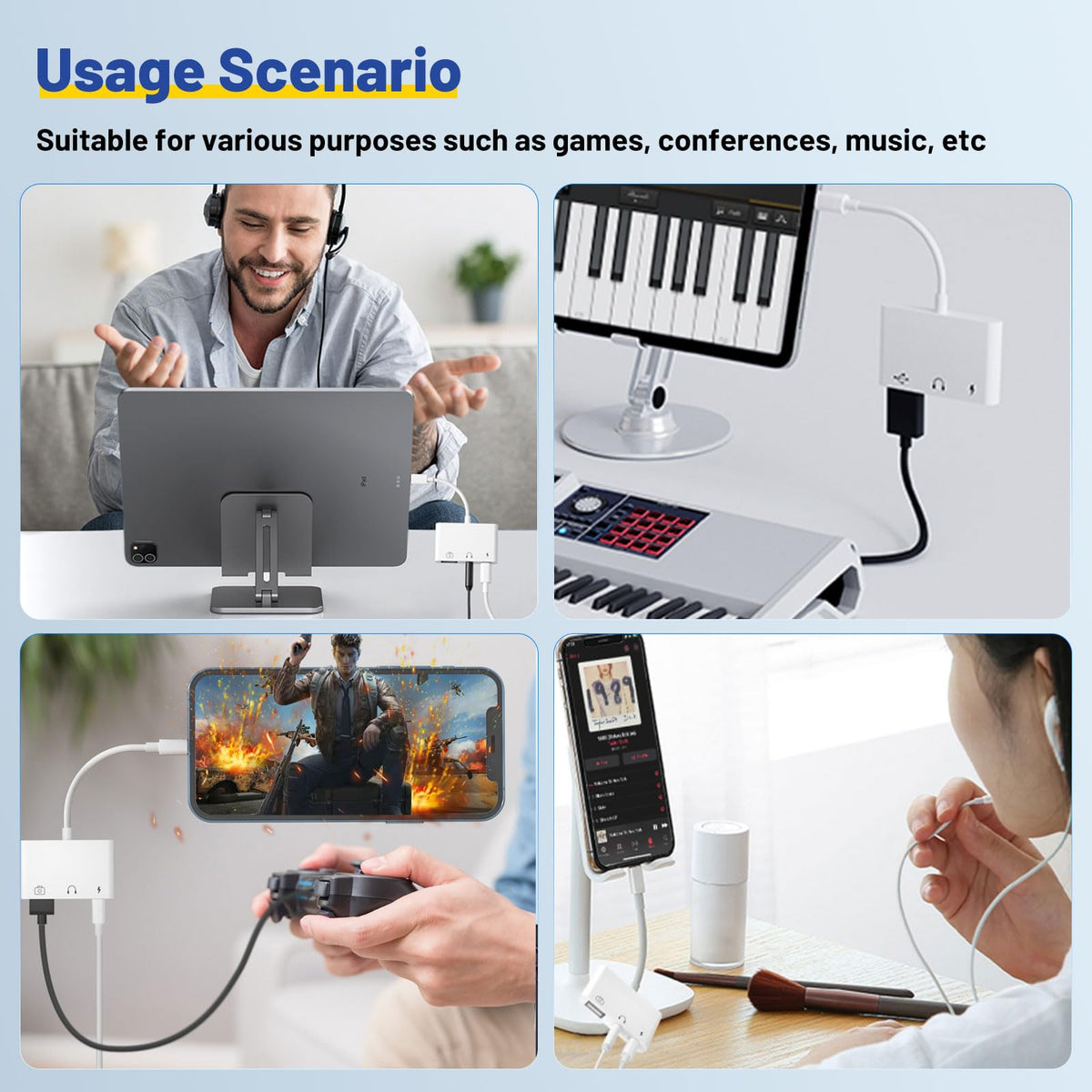 PNBACE adapter in a travel bag with laptop and headphones showing convenient mobile setup