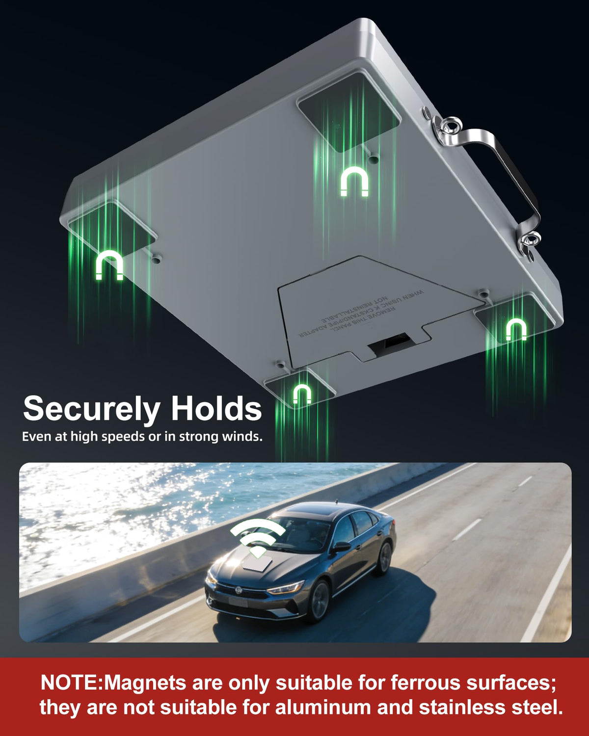 PnTnFly underside showing four suction cups that secure the unit to glass for stable connections