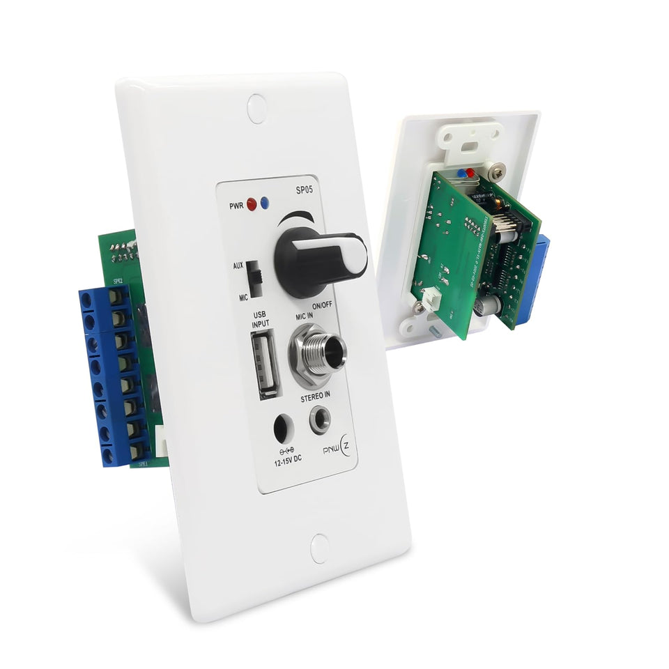 PNWCZ front panel wall plate showing controls and volume knobs for easy room control
