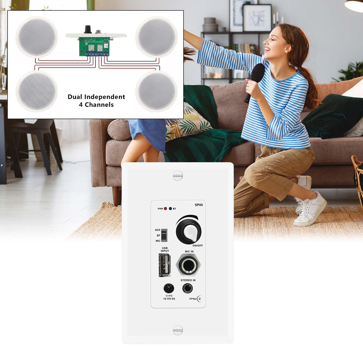 PNWCZ installed in kitchen lifestyle demonstrating discreet in-wall audio control