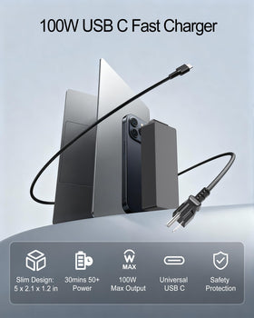 POANW charger side view with 8.8-foot cord for flexible placement