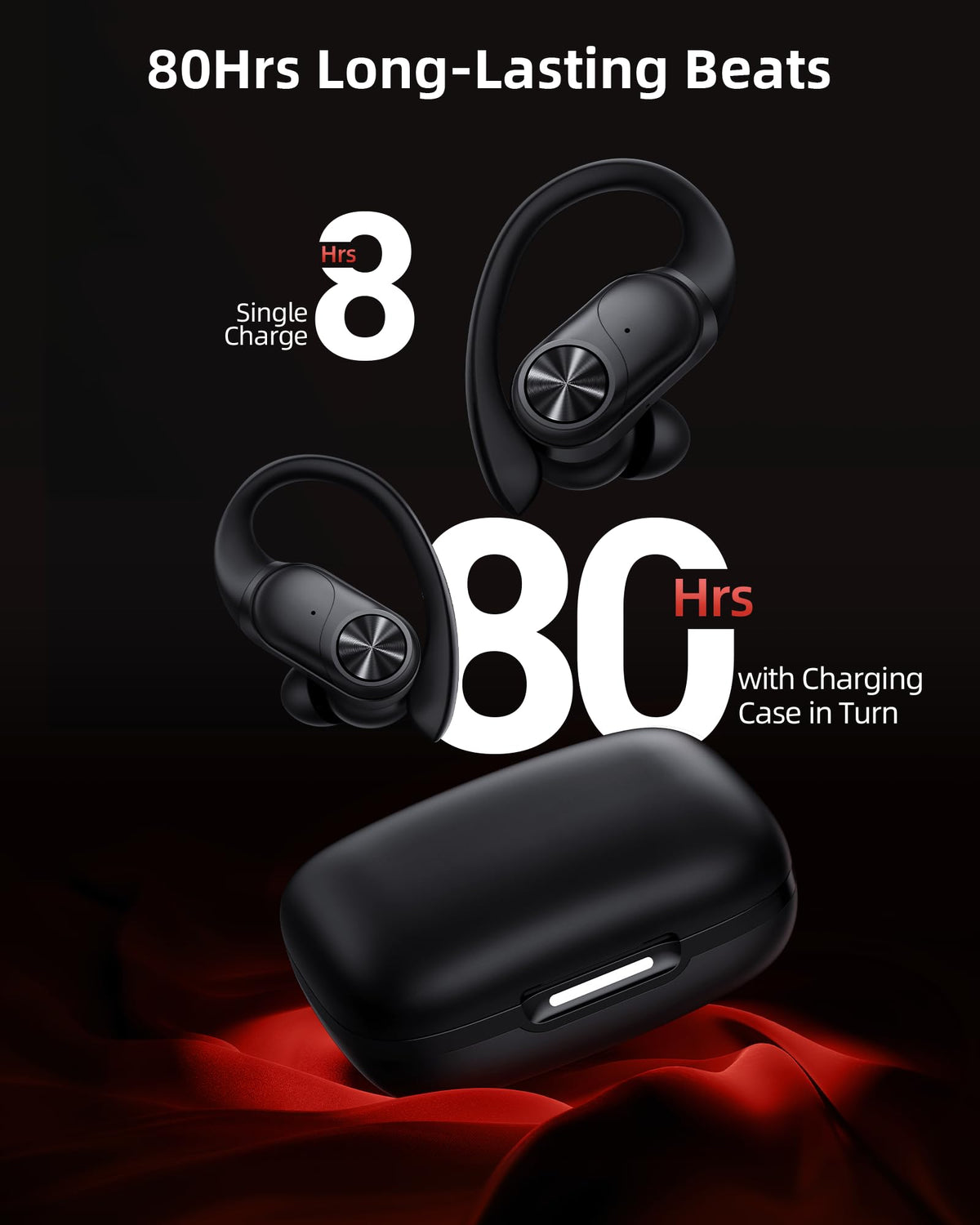 PocBuds charging case with digital LED display for quick battery checks