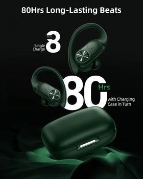 PocBuds charging case with digital LED display showing battery levels