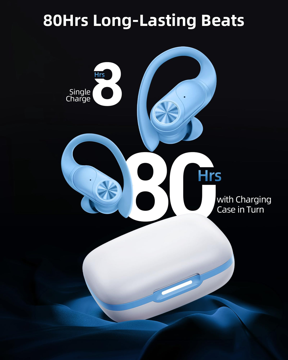 PocBuds charging case digital display showing battery level for convenience