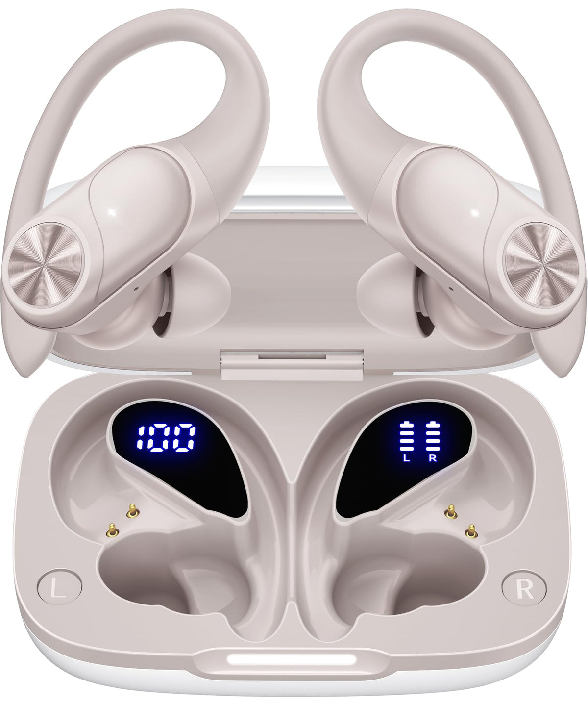 PocBuds front packaging showing beige earbuds and case, conveys product appeal