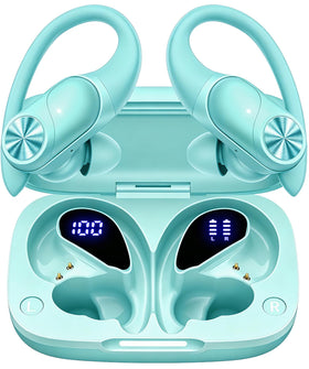 PocBuds mint green front packaging showing earbuds and case, highlights convenience