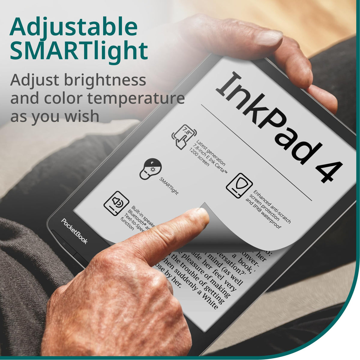 PocketBook InkPad 4 IPX8 waterproof design protects against immersion