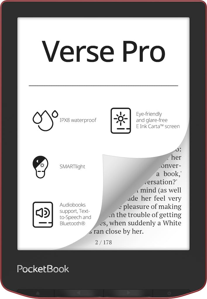 PocketBook Verse Pro Bluetooth audio allows wireless headphones or car system pairing.