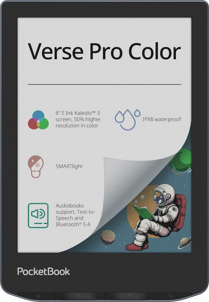 PocketBook Verse Pro Color 6inch E Ink display for crisp, glare-free reading.