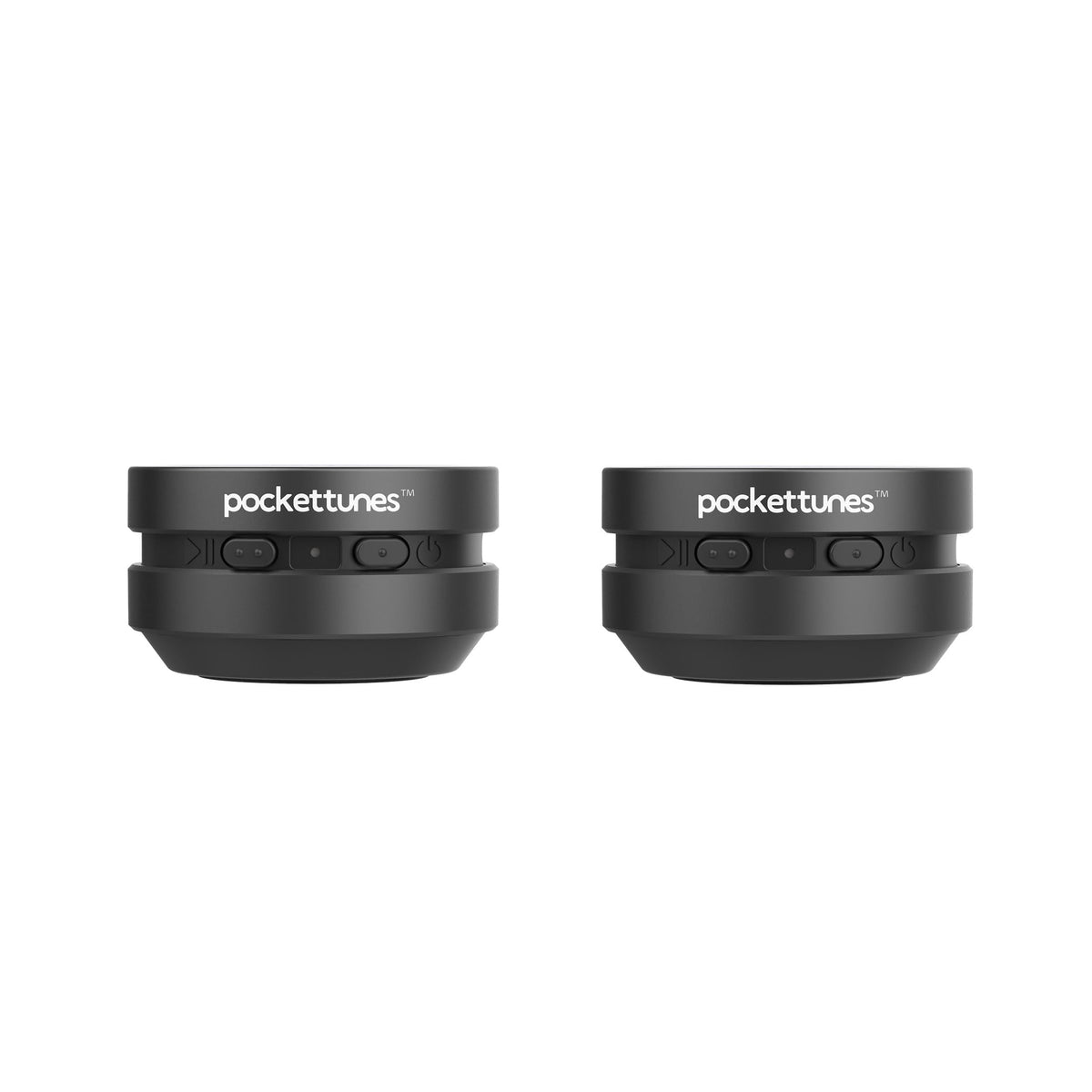 pockettunes front packaging showing compact 2‑pack and accessories benefit portability