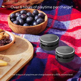pockettunes on picnic blanket showing portable stereo sound for outdoor enjoyment