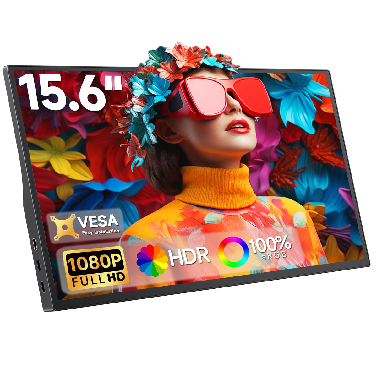 POCSARUE front view showing bright 15.6-inch FHD screen for crisp visuals
