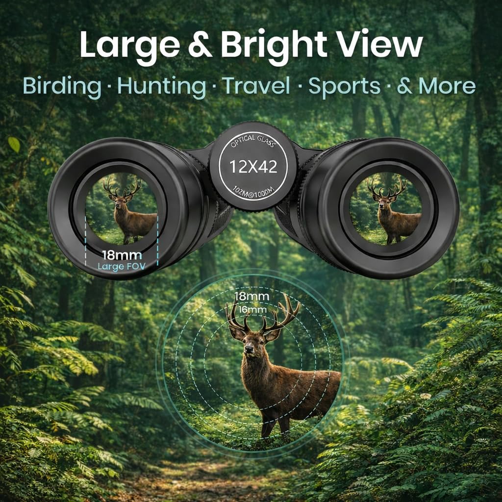 POCZE binoculars held in hand to show size and ergonomic non-slip grip benefit