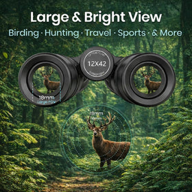 POCZE binoculars held in hand to show size and ergonomic non-slip grip benefit