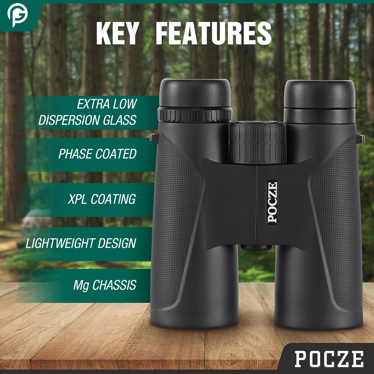 POCZE binoculars on a boat deck demonstrating waterproof protection in use