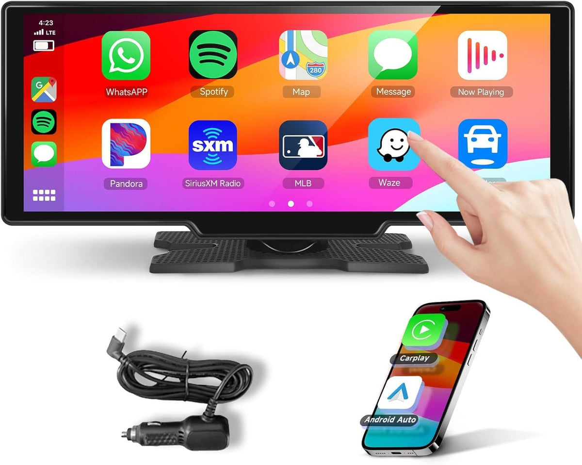 Podofo 10.26-inch wireless CarPlay front view with a driver-friendly interface.