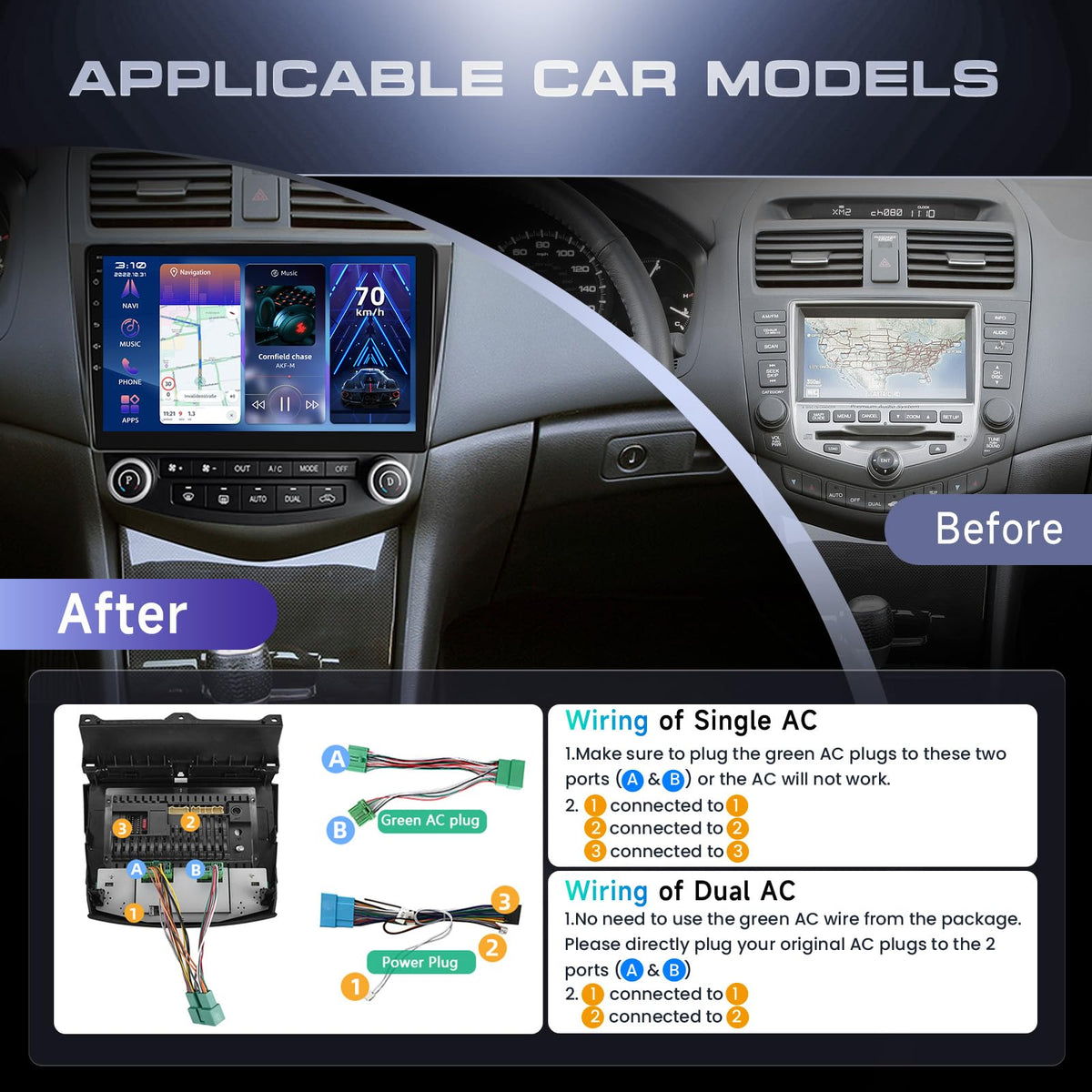 Podofo 4G 64G car radio with wireless CarPlay for seamless access