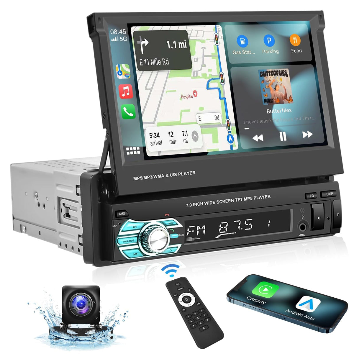 Podofo 7 inch flip-out display for easy navigation and media control