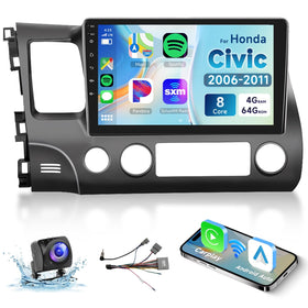 Podofo 8-core car radio front view with 10.1-inch touchscreen and Android Auto.